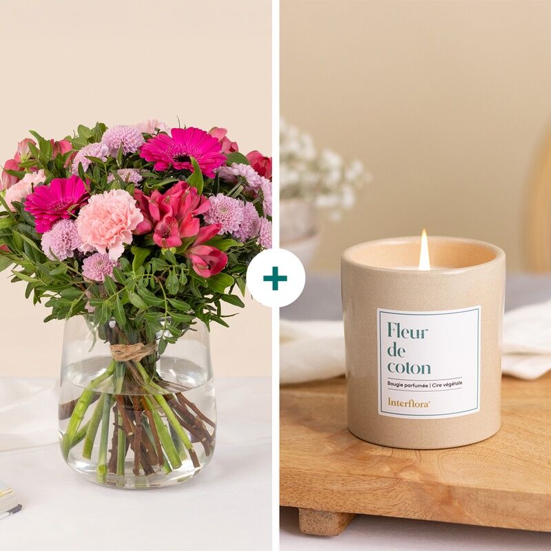 Bouquet douceur poudrée et bougie parfumée - Interflora
