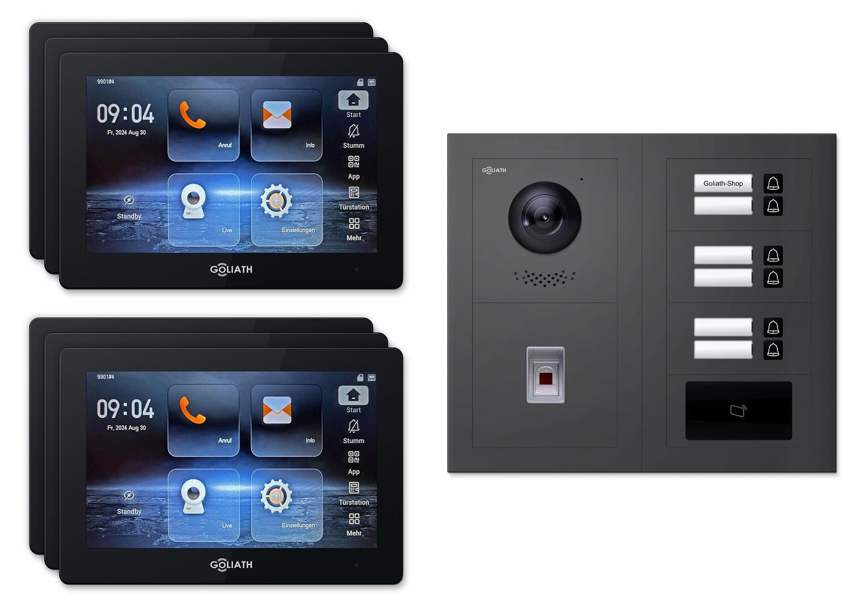Goliath Premium IP GL-IPH645A.2 Video-Türsprechanlage, 6 Familien, 6× 7 Zoll Schwarz, Anthrazit, Unterputz
