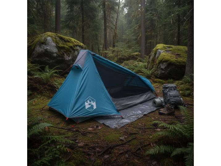 Tente de camping tunnel, 1 personne, bleue, imperméable