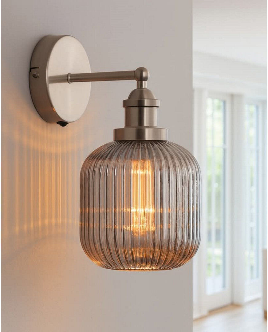 Fairmont Park Single Armed Switched Wall Sconce with Ribbed Glass Pewter 31cm H X 15.5cm W X 24cm D