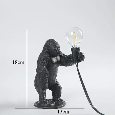 Inspired Living Mighty Gorilla Table Lamp Resin Animal Night Light For Bedroom & Home Decor black Stand