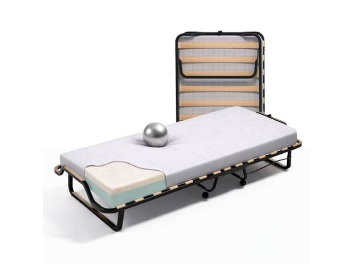 soluko Klappbett 80x200 mit Lattenrost, Memory-Foam-Matratze, Staubschutzbezug inklusive, Stabile Konstruktion mit 4 Lenkrollen – Made in Italy