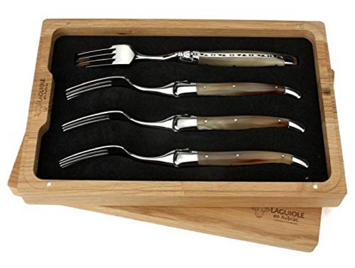 Laguiole en Aubrac - Set 4 Gabeln passend zu den Steakmessern Tafelmessern - Griffschalen Hornspitze