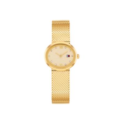 Quarzuhr TOMMY HILFIGER "MOIRA", gold (goldfarben, gelbgoldfarben), Armbanduhren, Damen, goldfarben, Quarzuhr, Armbanduhr, Damenuhr, Edelstahlarmband, analog, Glaskristalle