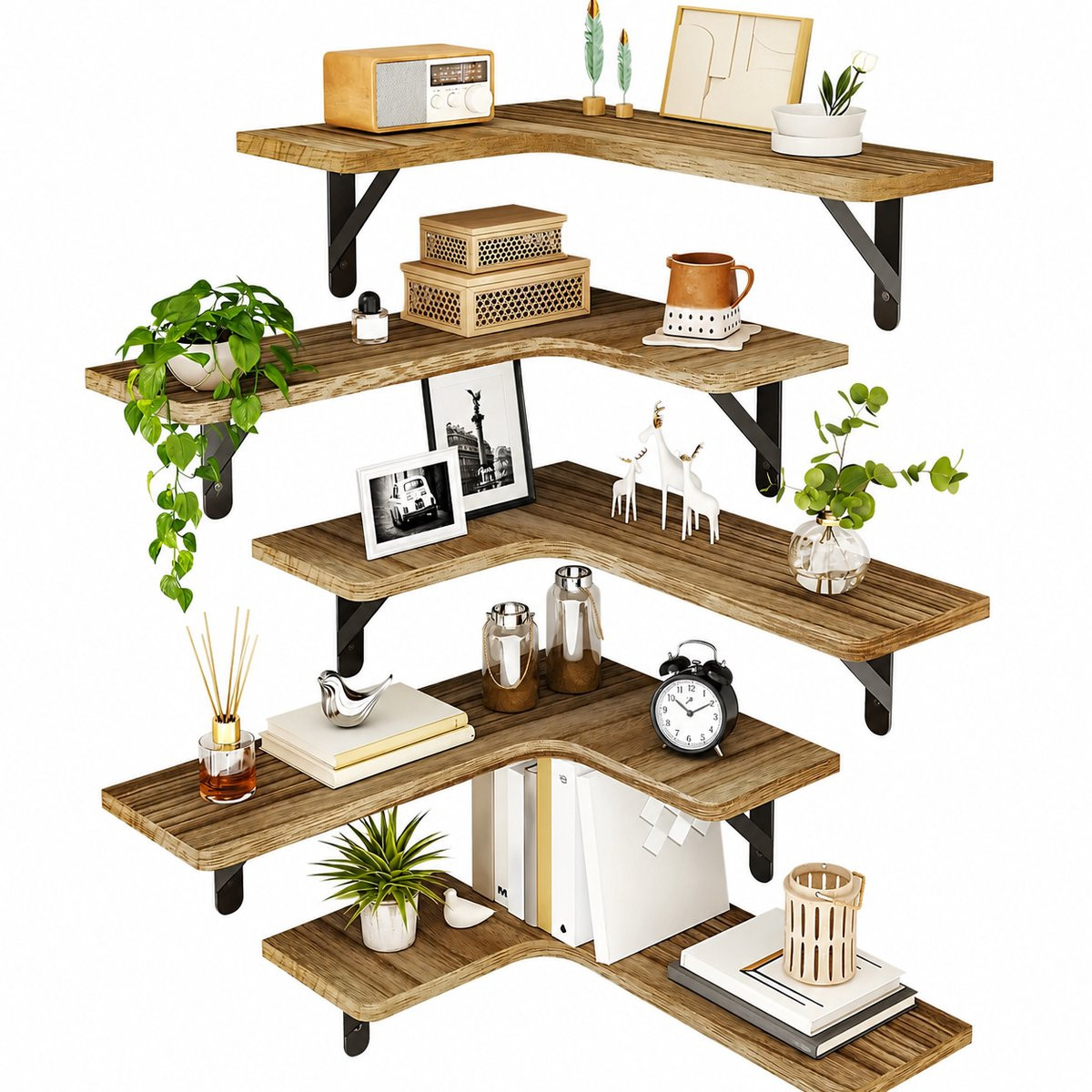 Set van 5 VIEMAE rustieke houten hoekwandplanken voor woonkamer en keuken