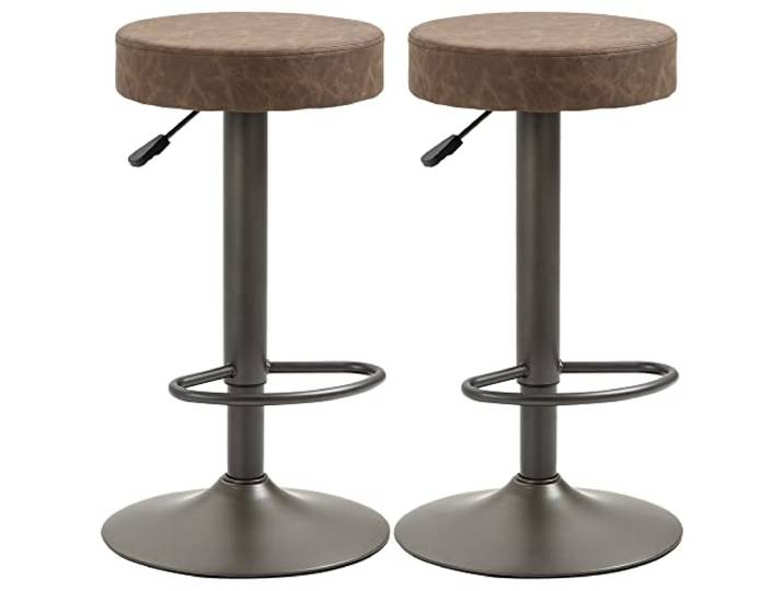 HOMCOM Moderne verstellbare Barhocker 2er-Set Drehbar Braun und Gunmetal Barhocker mit Fußstütze, PU-Leder runde Sitzfläche, für Küche und Esszimmer