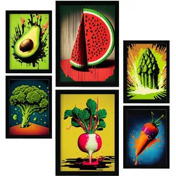 POSTER Set Mit 6 Ausgewogene Ernährung Vollfarbige Plakate Von Obst, Gemüse A3 & A4 Rahmenlos