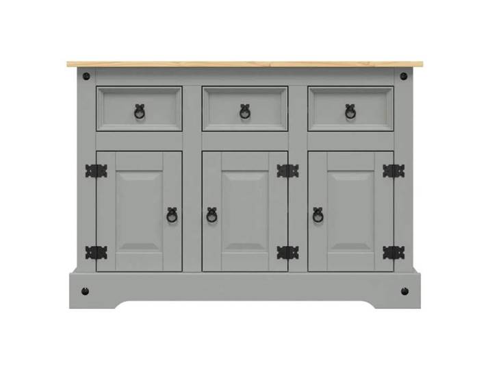 Gris Buffet de rangement - SOLOMOON - Commode salon - Corona gris 112x43x78 cm - bois massif pin mexicain FR4601