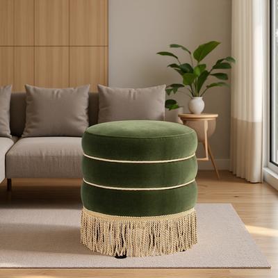 ZWYO HOSIMU "17.5"" Performance Velvet Round Ottoman with Bullion Fringe & Plush Seat"
