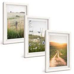 BILDER SET 3er Set - 20x30 cm Weißer Rahmen - Landschaften Natur Felder Weg