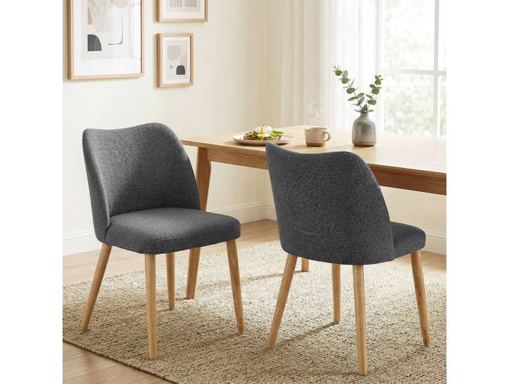 HOMCOM Chaises Cuisine Lot de 2 Tissu Lin Bois Gris Clair