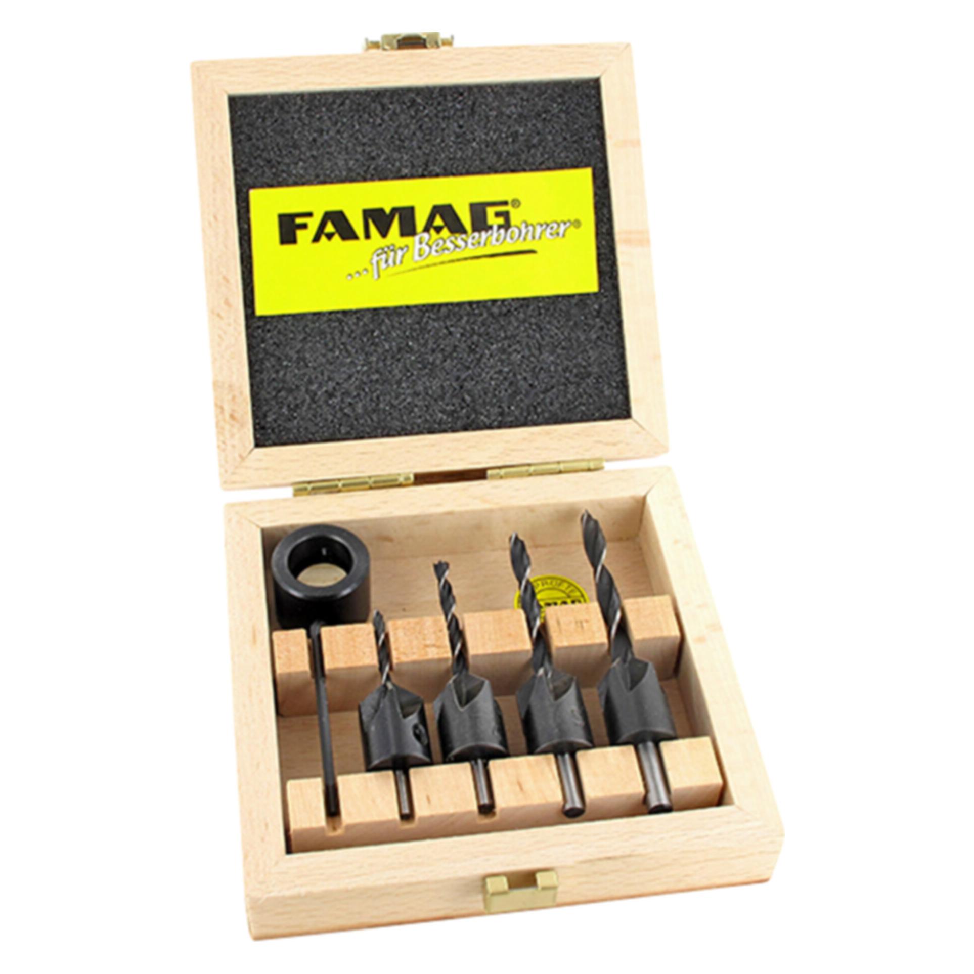 Famag Bohrer-Senker-Satz im Holzkoffer (3 mm, 4 mm, 5 mm, 6 mm) (357450400)