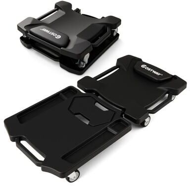 Costway 43 Inches Foldable Mechanic Creeper with Padded Headrest and Tool Trays-Black