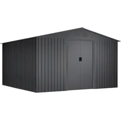 Wasabi - Gartenhaus Außenbereich 10,2m2 Light Anthracite – 4 Belüftungsgitter gegen Kondensation - Doppelschiebetür – Satteldach