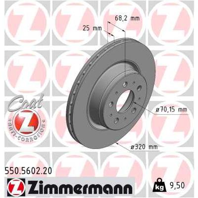 ZIMMERMANN Bremsscheibe 550560220 Vorderachse belüftet 320mm 25mm für Tesla