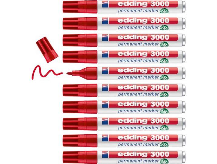 edding 3000 permanent marker - permanente markeerstift - water en wrijfvast - rood