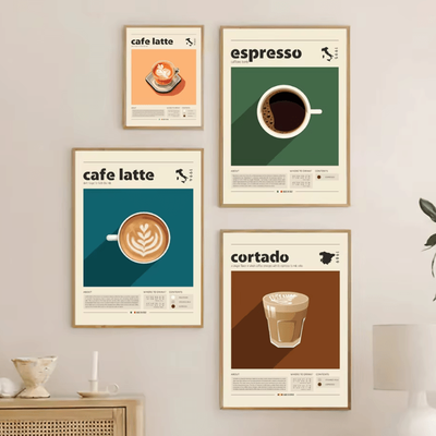 Inspire Curations Vintage Coffee Culture Canvas Poster Latte Espresso Cafe Kitchen Wall Art pb32954 40x50 Cm No Frame