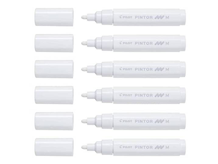 PILOT Pintor Pigmentmarker, medium punt, wit, 6 stuks