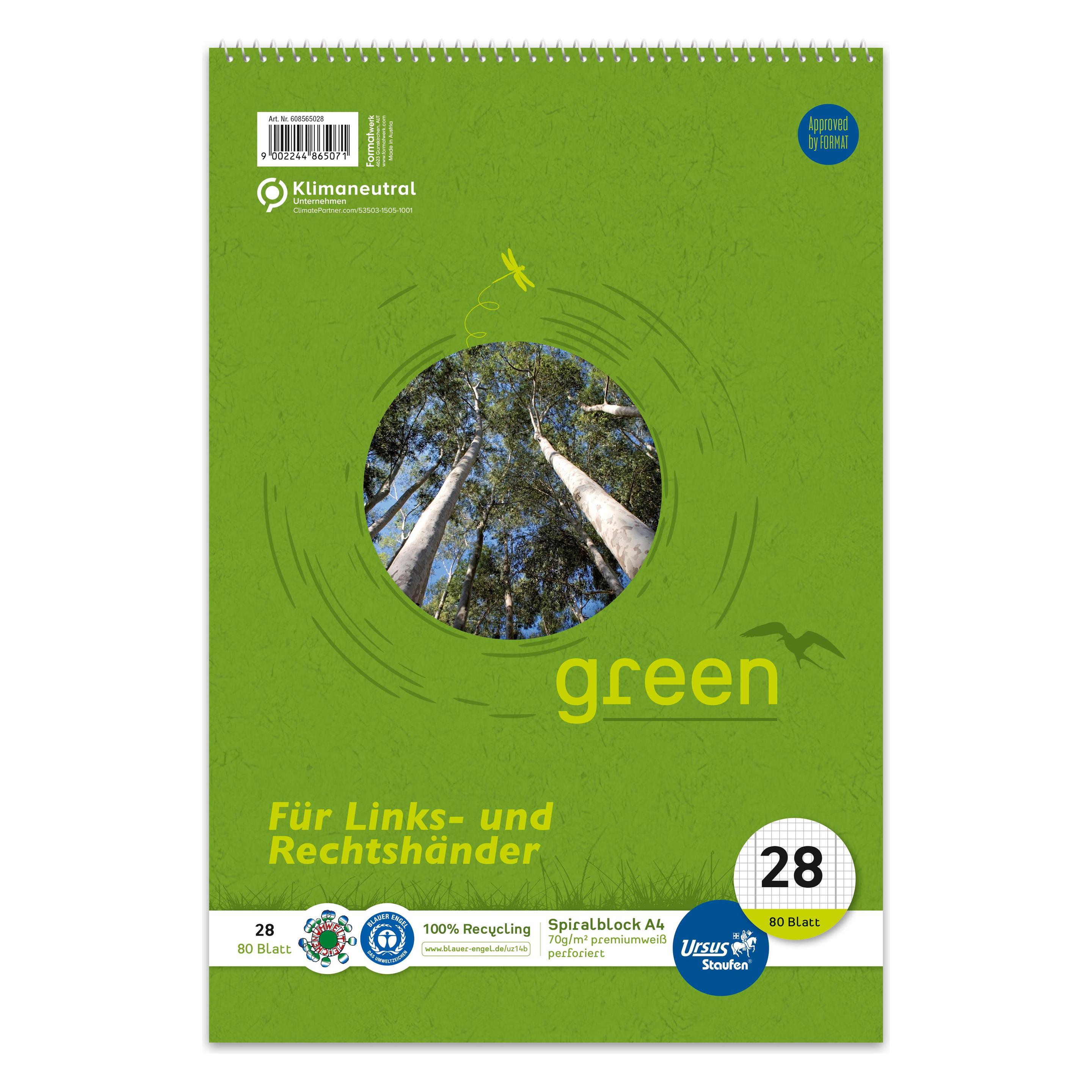 Ursus Notizblock Green Papierformat: DIN A4 Ausführung der Lineatur: kariert (A4, Kariert, Weicher Einband) (608565028)