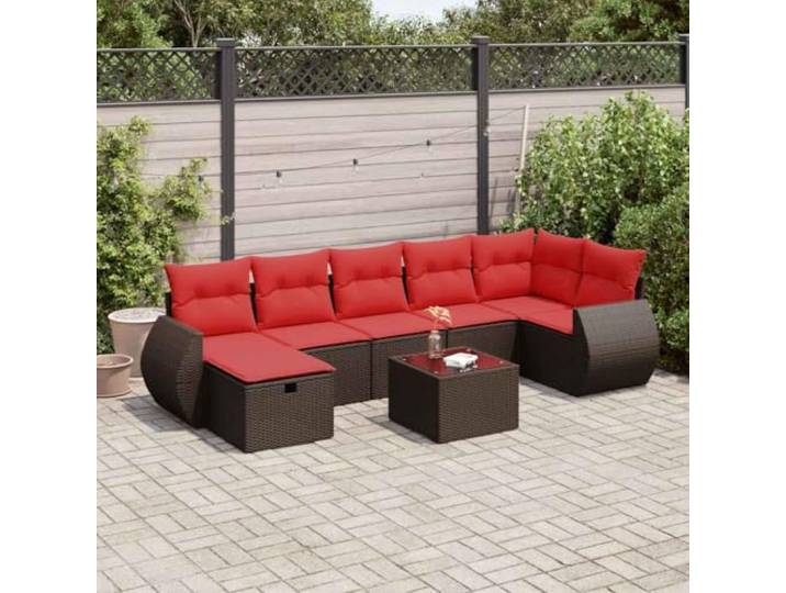 KTHLBRH Gartenmöbel-Set 8-teilig mit braunen Kissen aus Polyrattan Outdoor Lounge mit Sitzsack und waschbaren Kissen, Stahlgestell
