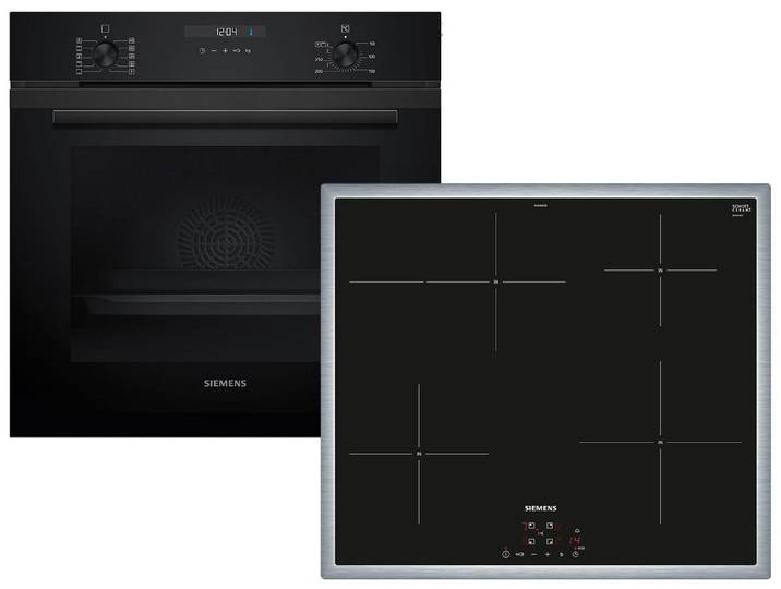 SIEMENS Backofen-Set, mit Teleskopauszug nachrüstbar, Reinigung mit Wasser / Dampf, Powerboost-Funktion, Timer