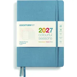 Leuchtturm 1917 Colourful Seasons 2027 EN Wochenplaner und Notizbuch Hardcover, gepunktet, A5, blau