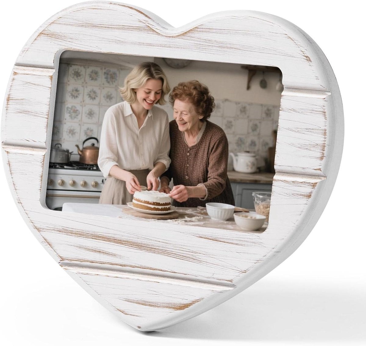 Houten Fotolijst Liefdeslijstje in Hartvormig Design - Antiek Wit - 10 x 15 cm