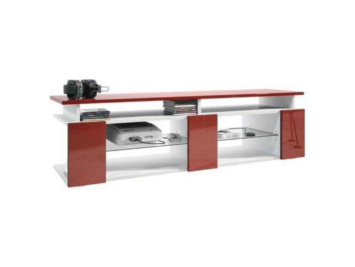 Vladon TV Board Movie V2 Game On 139 x 39 x 39 cm caisson en Blanc mat façades en Bordeaux haute brillance