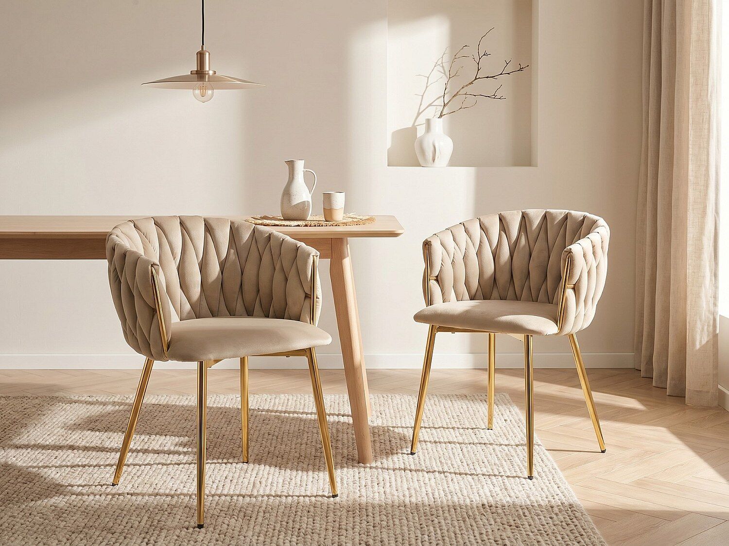 Unique Conjunto de 6 sillas de terciopelo y metal dorado - Beige - ELEGANO