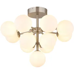 Deckenleuchte 13-Flammig Deckenlampe Glaskugeln weiß Wohnzimmerleuchte Modern, Metall nickel-matt, 13x G9 Fassungen, DxH 56x43 cm