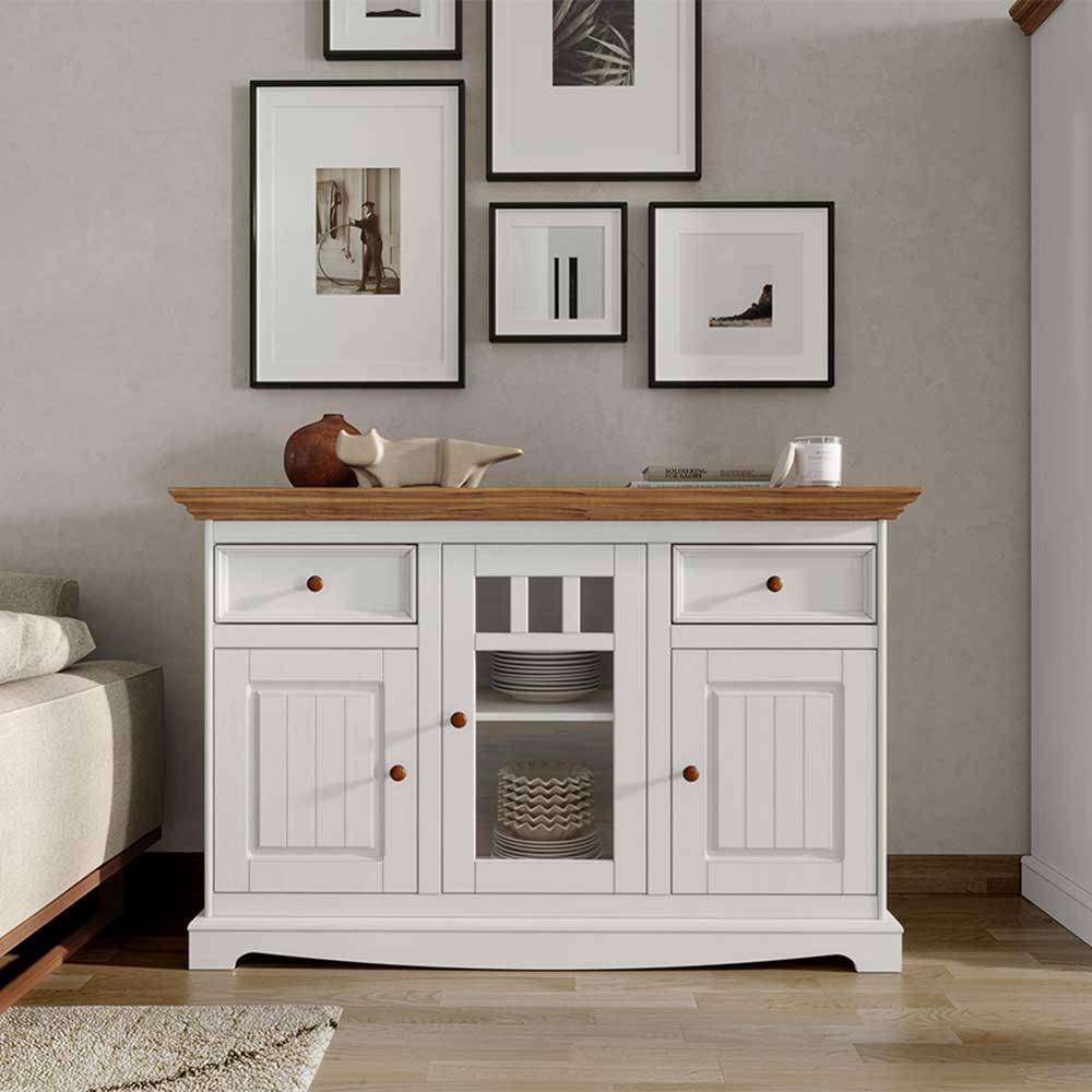 Pharao24.de Sideboard Kommode Holz im Landhausstil mit Glastür