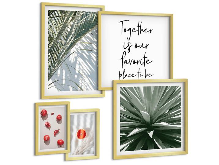 Tulup Bilder SET 5er Set - 50x50 cm & 20x30 cm & 40x60 cm Goldrahmen - Feiertags-Palmenfrucht-Inschrift, Goldfarben, Kunststoff, Rechteckig, 40x60 cm, gerahmt, Bilder & Rahmen, Bilder