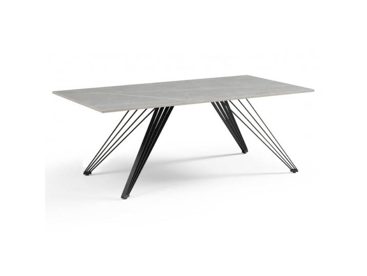 Table basse 120x60 cm céramique gris marbré pieds filaires