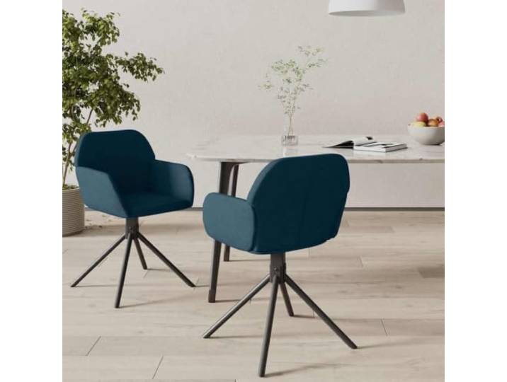HEFZGDB Drehbare Esszimmerstühle 2 STK. Blau Samt mit Metallrahmen und ergonomischer Polsterung für höchsten Sitzkomfort, 360-Grad-Drehung, robuste Stabilität, luxuriöser Samtstoff,