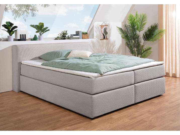 Boxspringbett, Cordstoff, Grau, 187×225 cm, Inkl. Matratzen, Modern, andas
