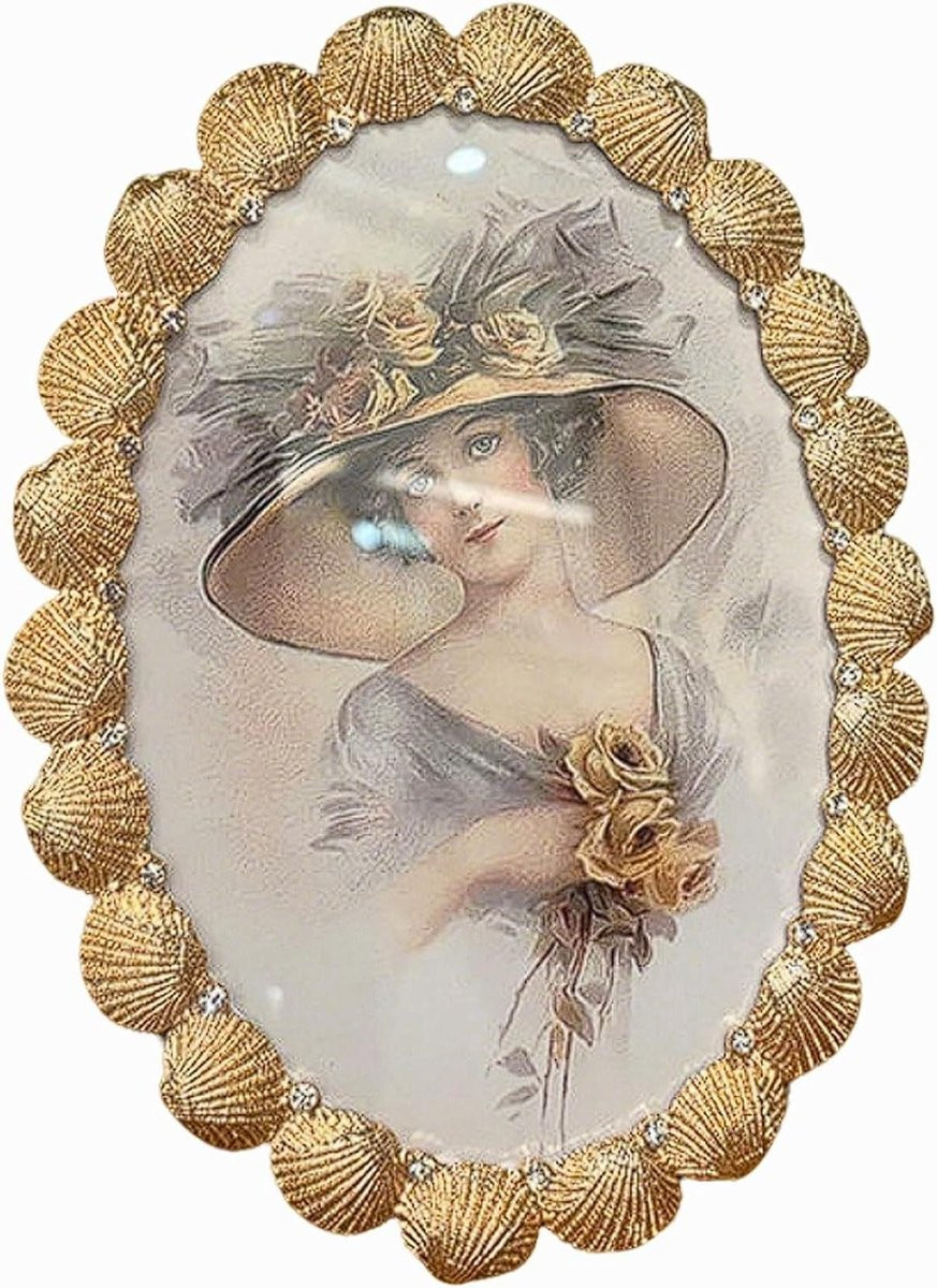 Ovale fotolijst met schelpendecoratie en strass steentjes - Goud - 15 x 20 cm