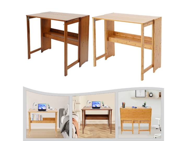 Table d'ordinateur pliable, bureau pliant pour étudiants, petit bureau d'écriture en bambou pour la maison, le salon et la chambre à coucher