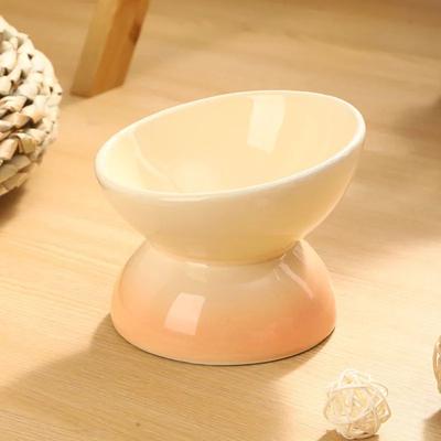 Inspire Select Elevated Tilted Ceramic Cat Food Bowl Dishwasher & Microwave Safe Pet Feeding Dish beige