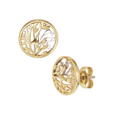 Paar Ohrstecker JOBO, gelb (gelbgold 585), Ohrringe, Damen, 11,6mm, SI = kleine Einschlüsse, Diamanten Gelbgold 585 Weißgold 585, Diamanten, Gelbgold 585, Weißgold 585, rund 585 Gold bicolor mit 2 Diamanten