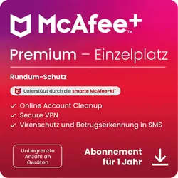 McAfee+ Premium - Individual - Abonnement-Lizenz (1 Jahr) - Download - Win, Mac, Android, iOS - Deutsch - R