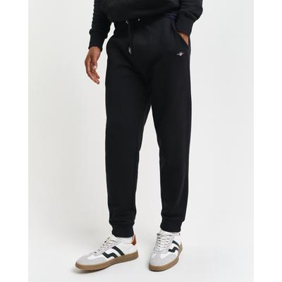 Sweathose GANT "REG SHIELD SWEATPANTS", Herren, Gr. L, N-Gr, schwarz, Web, Obermaterial: 87% Baumwolle, 13% Polyester, unifarben, regular fit knöchellang, Hosen Sweathose, mit Logostickerei unterhalb des Bunds