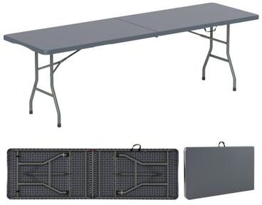 Costway 8 ft Portable Folding Table 350 LBS Fold-in-Half Table with HDPE Tabletop-Gray