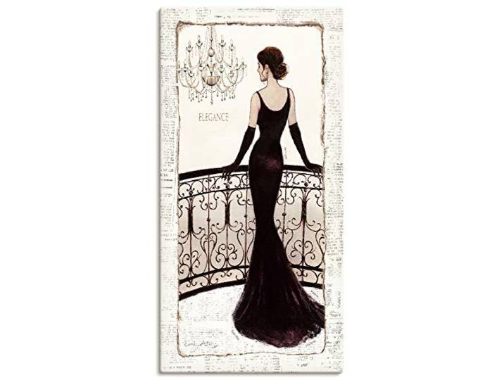 ARTLAND Wanddeko Leinwand Bilder Wandbild Frau Stil Kleid Beauty Mode Edel Kunst Schwarz Weiß D0XQ