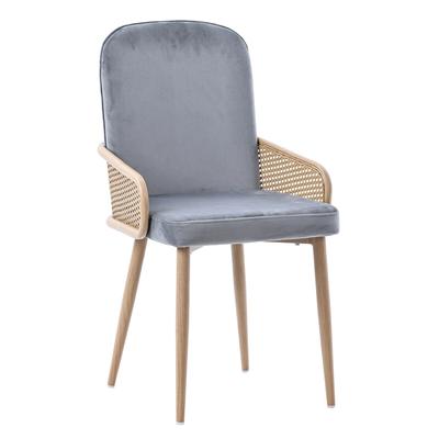 STILVORA Esszimmerstuhl 6er Set Samt Grau 90x43x45 Rattan Design mit Metallbeinen Holzmaserungseffekt vielseitig stabil leicht tragbar für Wohn und Essbereich