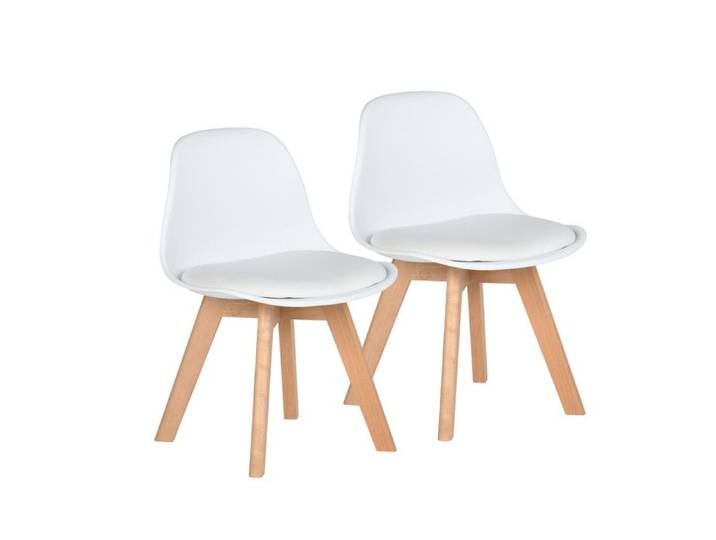 Chaise enfant - FURNITURER - 2 pièces - Assise rembourrée PU - Dossier PP - Pieds hêtre massif