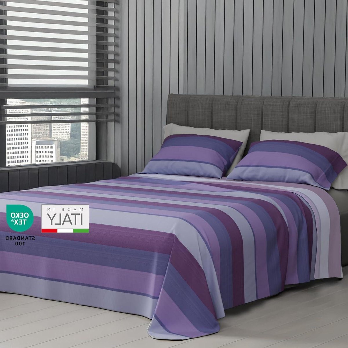 Paars katoenen beddengoedset met laken en kussensloop, 290 x 245 cm