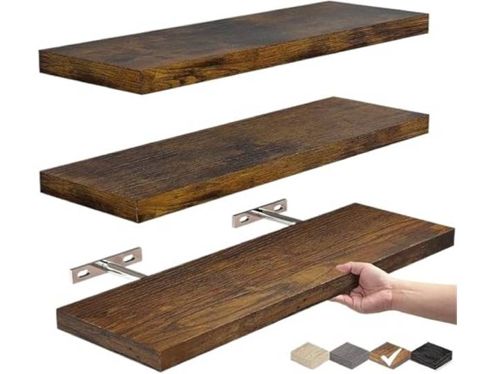 PADGCNOR Wandregal Holz Rustikale schwebende Holzregale Wandmontage for Badezimmer, Schlafzimmer, Küche, Bücher.(Brown)