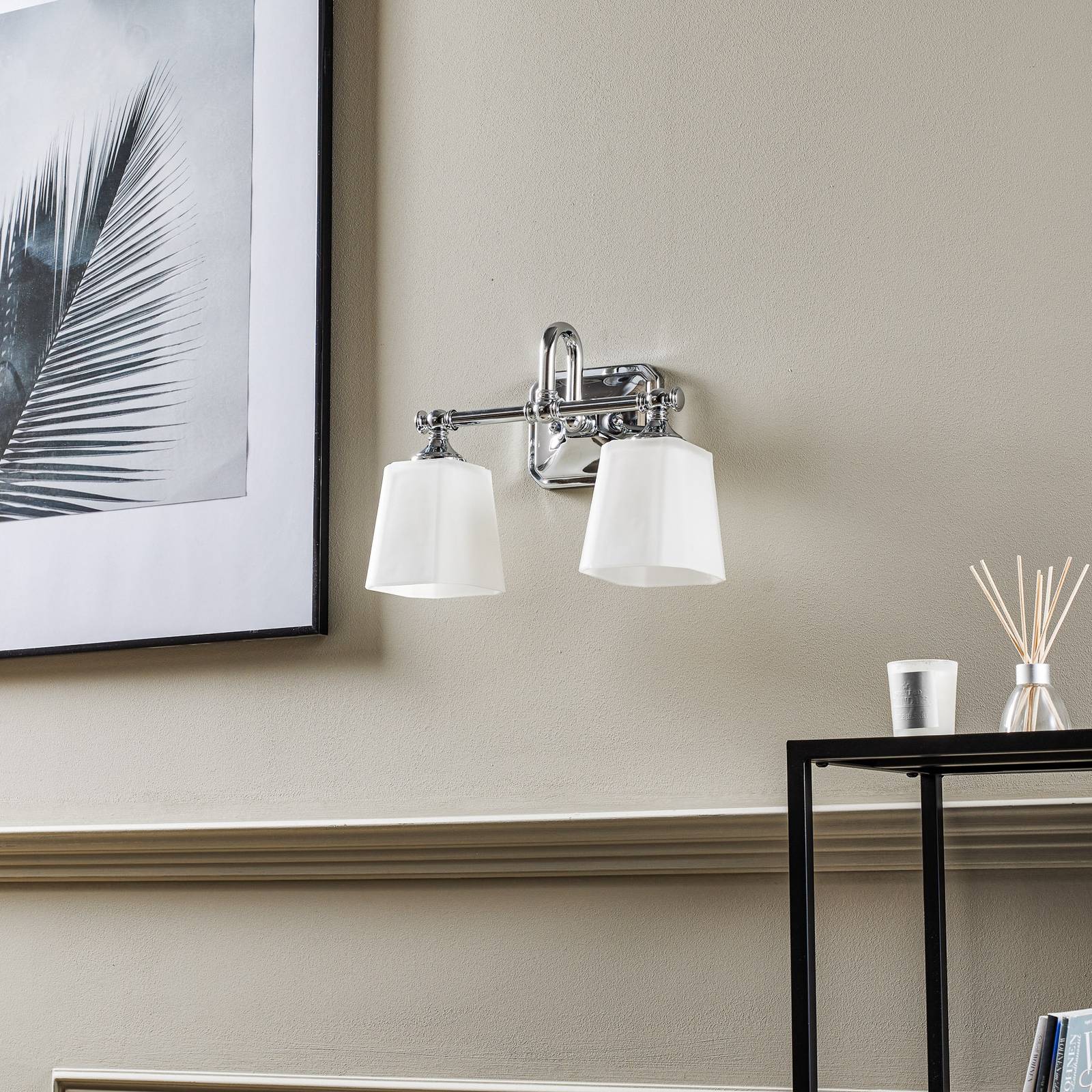 FEISS Wandleuchte Concord, dimmbar, chrom / silber, für Badezimmer, Glas