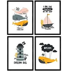 POSTER Set mit 4 Wale Leuchtturm Marine Schiff auf dem Meeresboden A4 Rahmenlos
