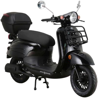 Motorroller ALPHA MOTORS "Adria", schwarz (schwarz, schwarz), Motorroller, mit Topcase ohne Windschild, 45 km/h, mit Lenkerschloss, B:67cm H:108cm L:175cm